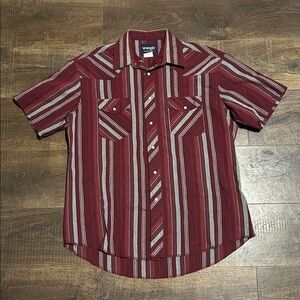 VTG Wrangler Western Shirts red & grey Stripe Pearl Snap Men's Shirt Size medium